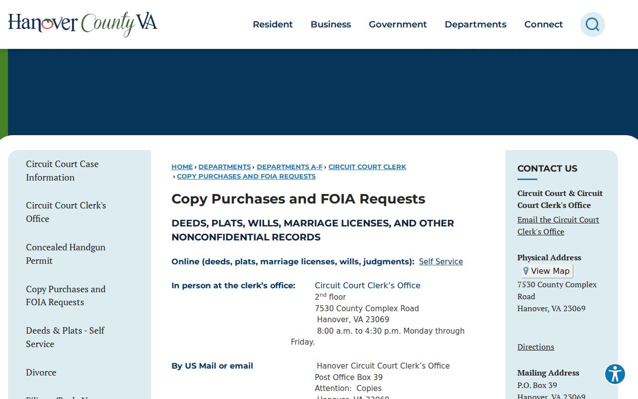 Hanover County warrant record copy fee information
