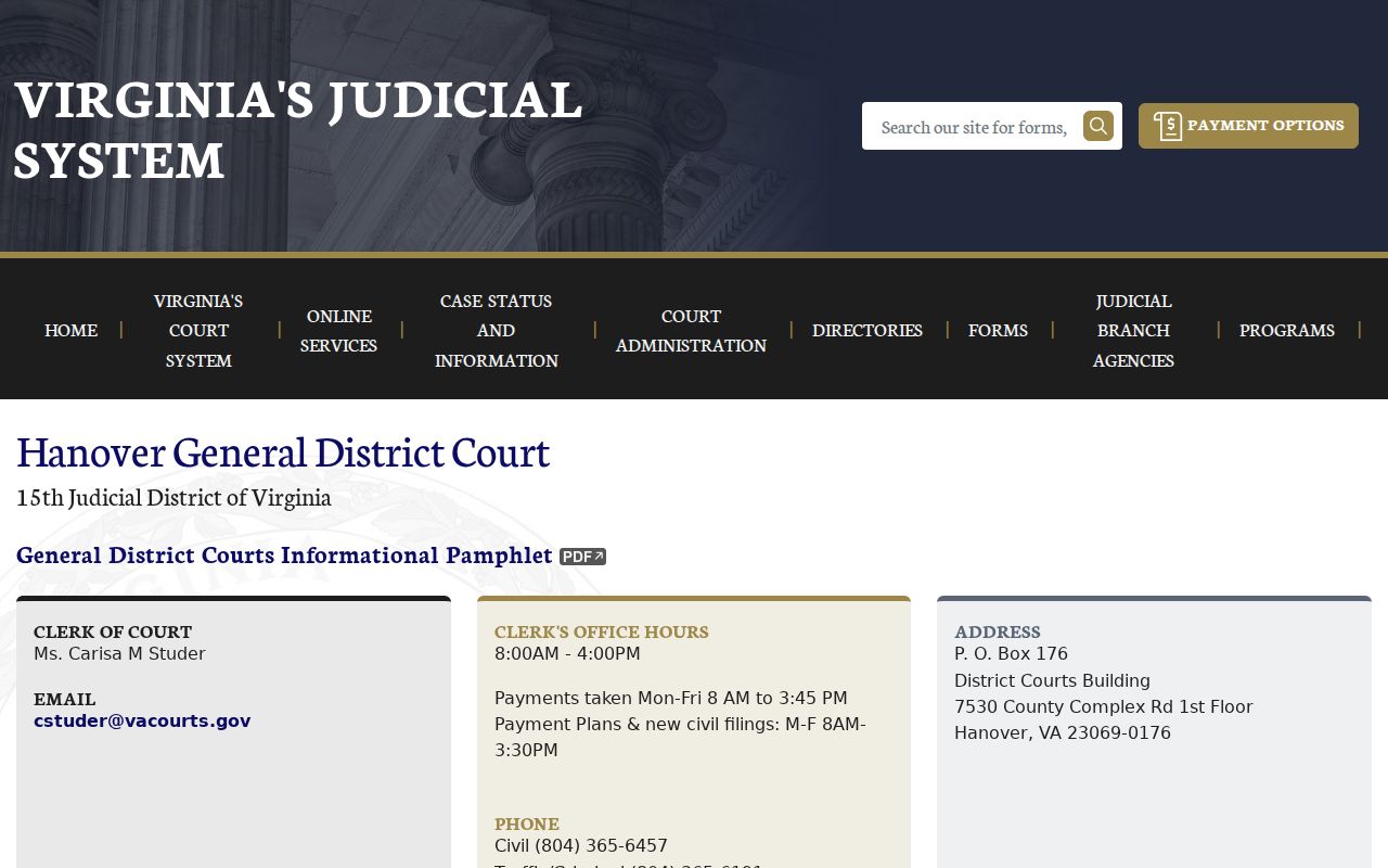 Hanover County traffic warrant clerk contact and status limits